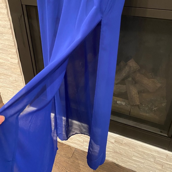 Royal blue sheer maxi skirt with slits - Picture 4 of 5